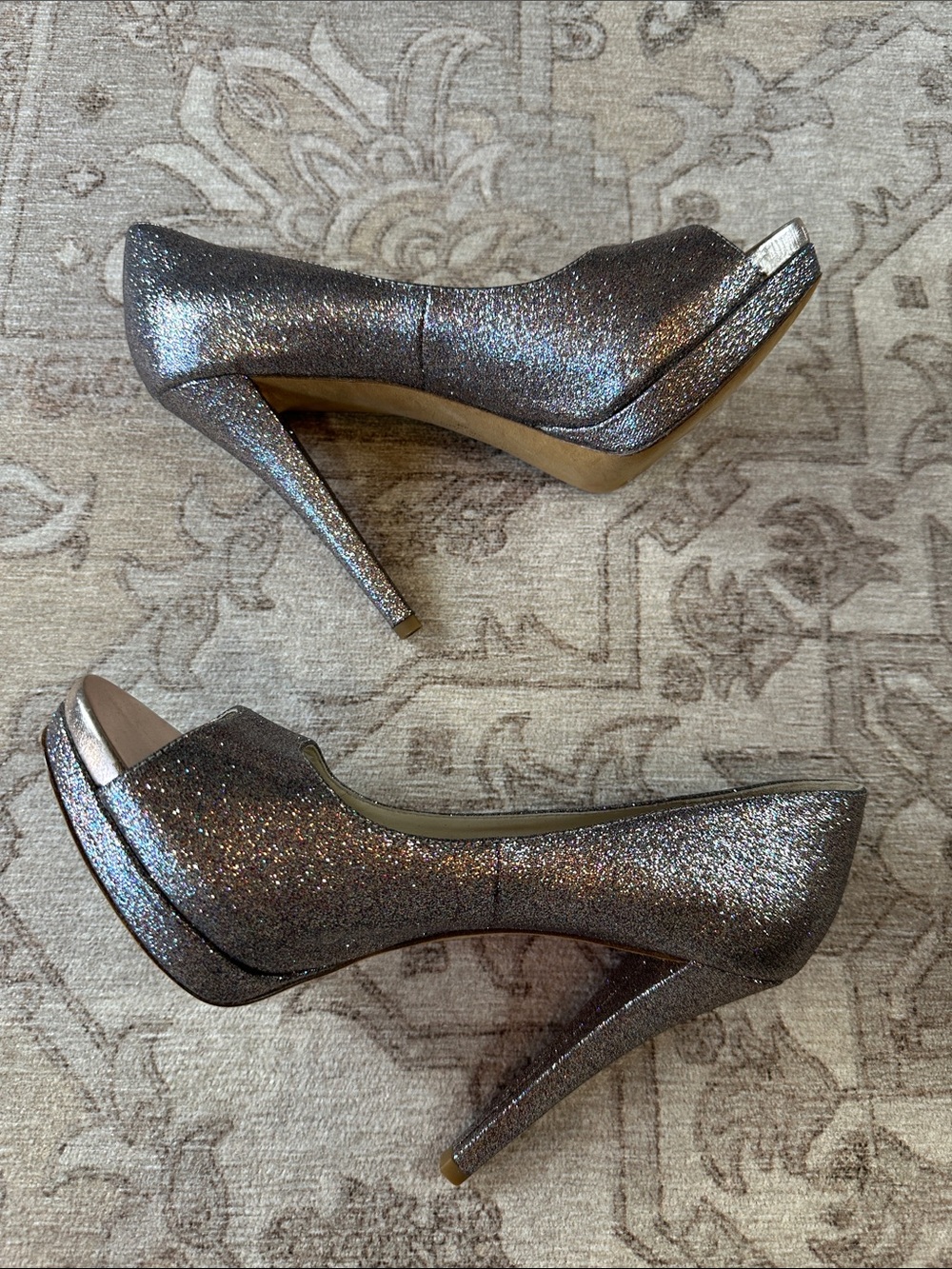 Vera Wang Lavender Peeptoe Glitter Heels